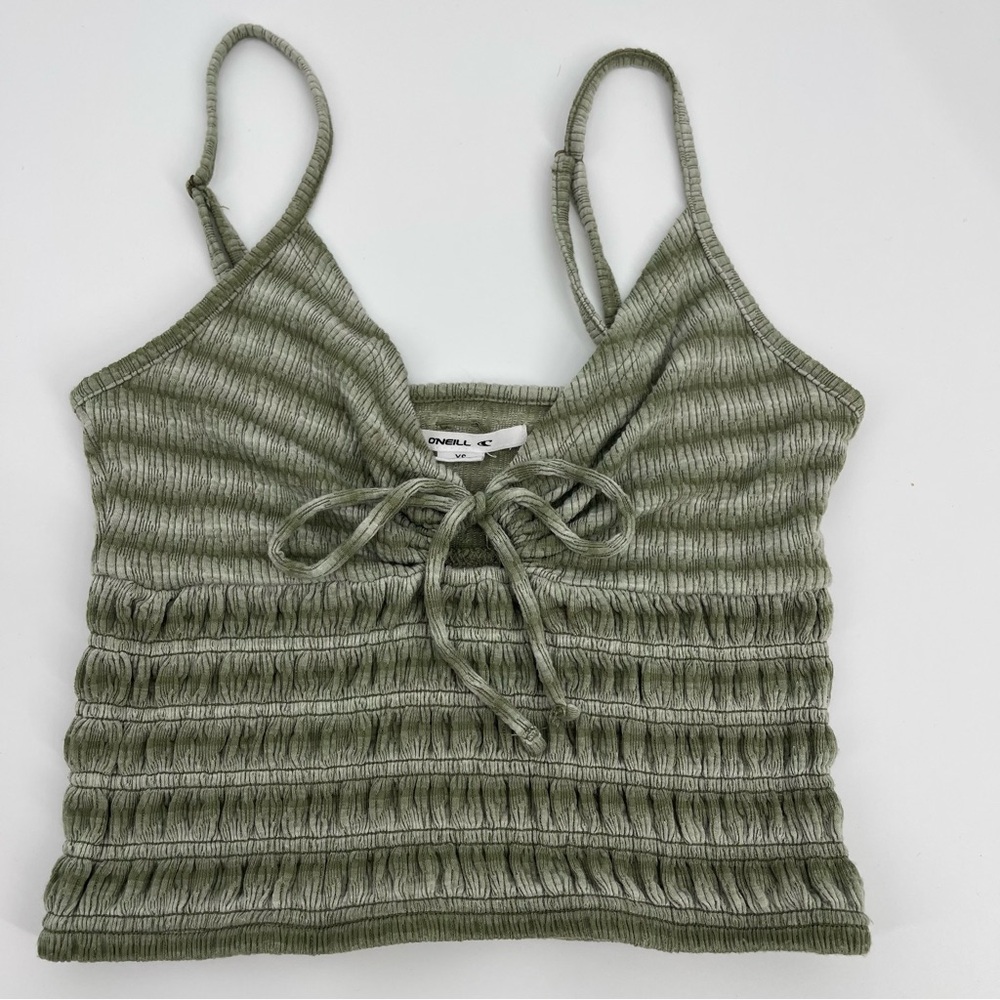 O'Neill XS Ruched Green Crop Top Babydoll Y2K 90s Coastal Boho Beachy Fairycore